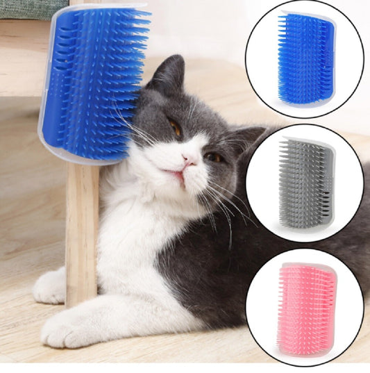 Cat Self Groomer Wall Brush Corner Face Scratcher Massage Comb W/ Catnip Holder